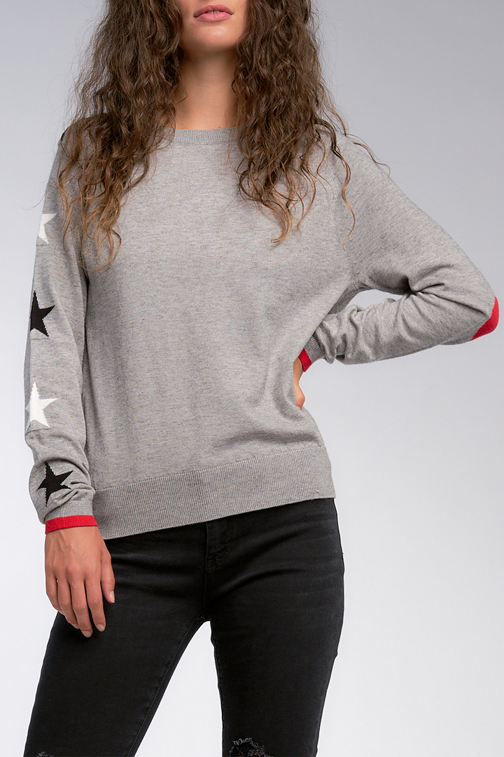 Star Crew Neck Sweater | Ash Grey / Black Stars - Thumbnail Image Number 1 of 3
