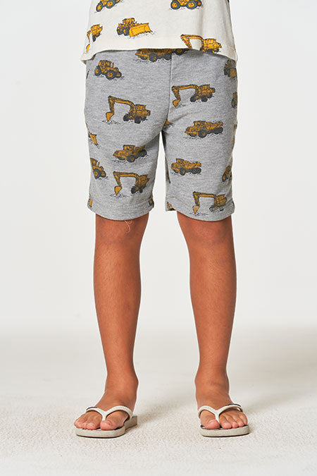 Boys Tractor Cozy Beach Shorts | Heather Grey - Visual Media Number 1 of 2