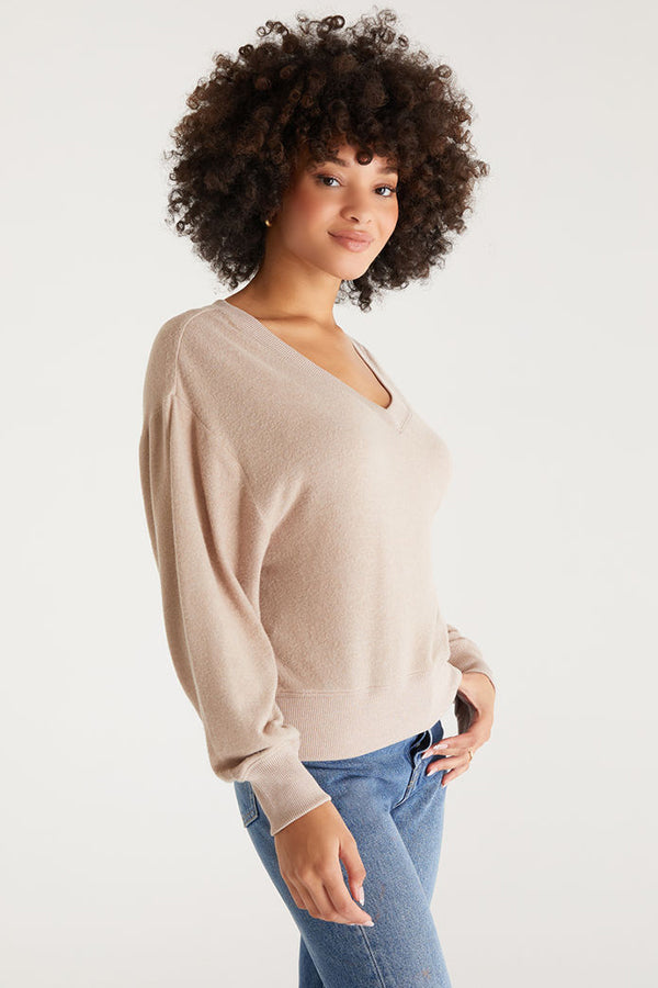 Francis Marled V-Neck Top | Feather Taupe - Main Image Number 2 of 3