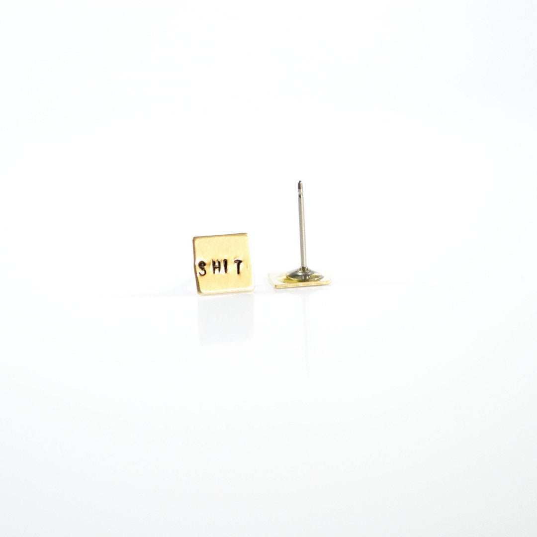 Shit Fuck Square Earrings | Brass - Main Image Number 2 of 2