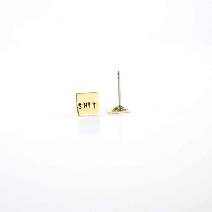 Shit Fuck Square Earrings | Brass - Thumbnail Image Number 2 of 2
