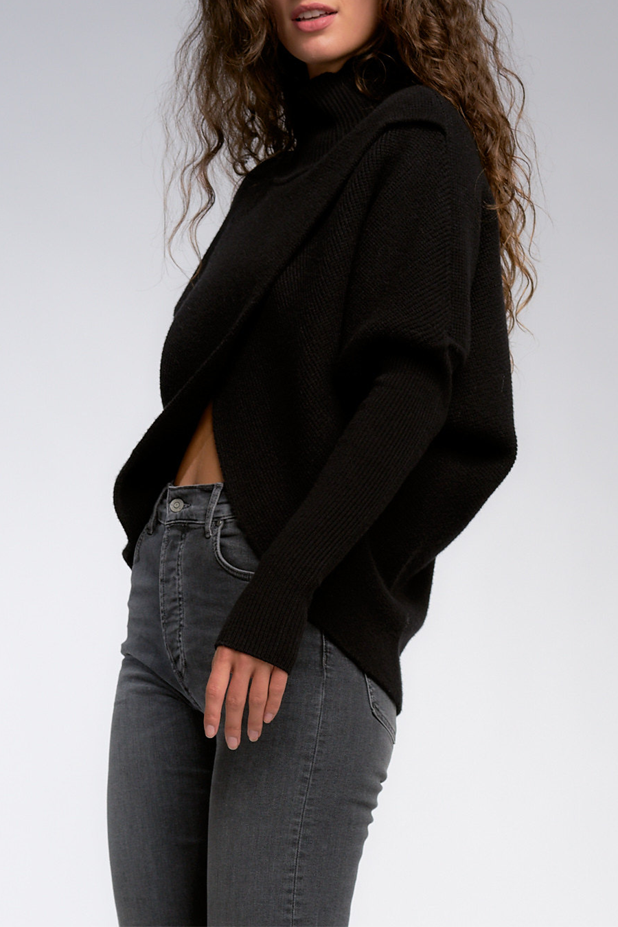 CrossFront Sweater | Black - Main Image Number 2 of 3
