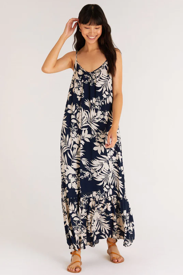 Rocco Leaf Maxi Dress | Midnight Blue - Thumbnail Image Number 1 of 2
