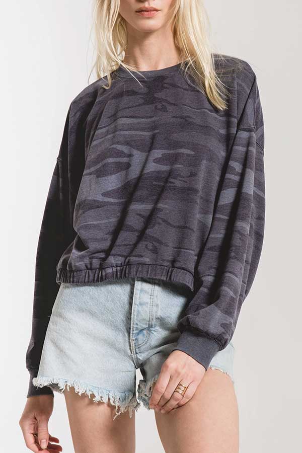 Camo Relaxed Pullover | Dark Blue - Main Image Number 1 of 2