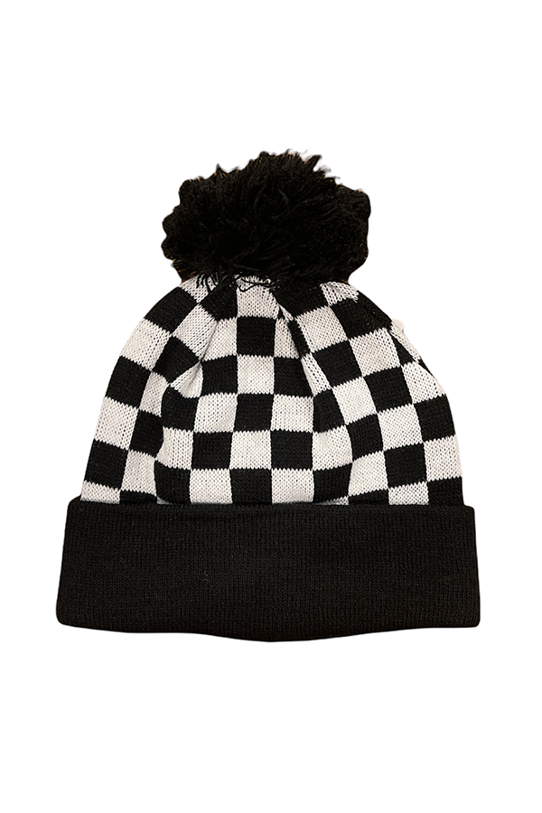 Kids Pom Beanie | Black Checkered - Main Image Number 1 of 1