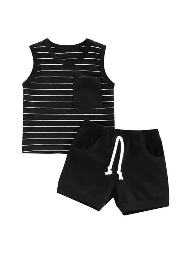 Two-Piece Shortie Set | Black Stripe - Main Image Number 1 of 1