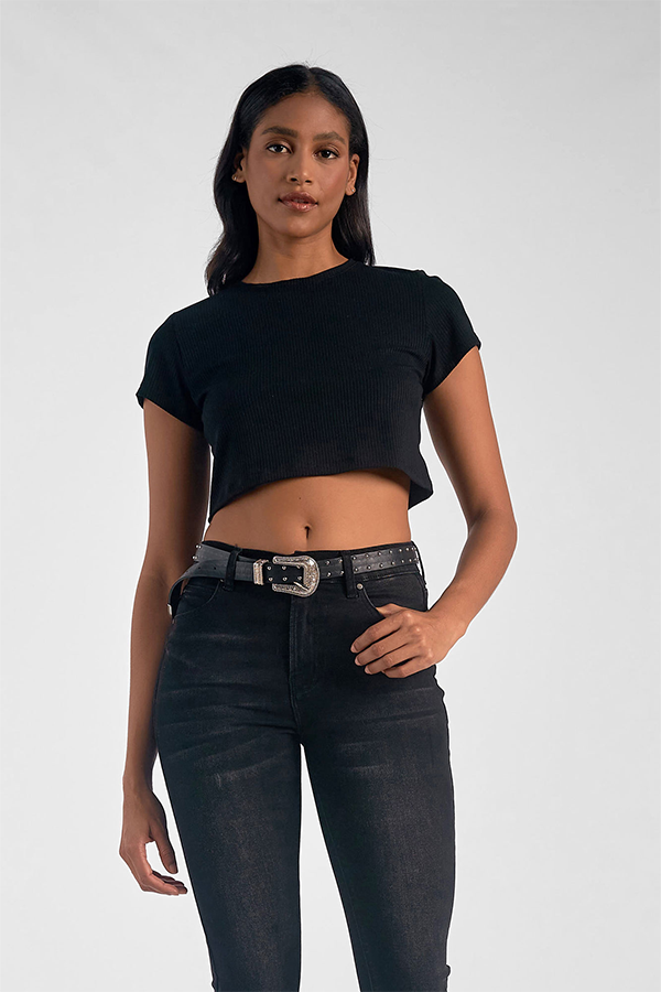 S/S Crop Top | Black - Main Image Number 1 of 1