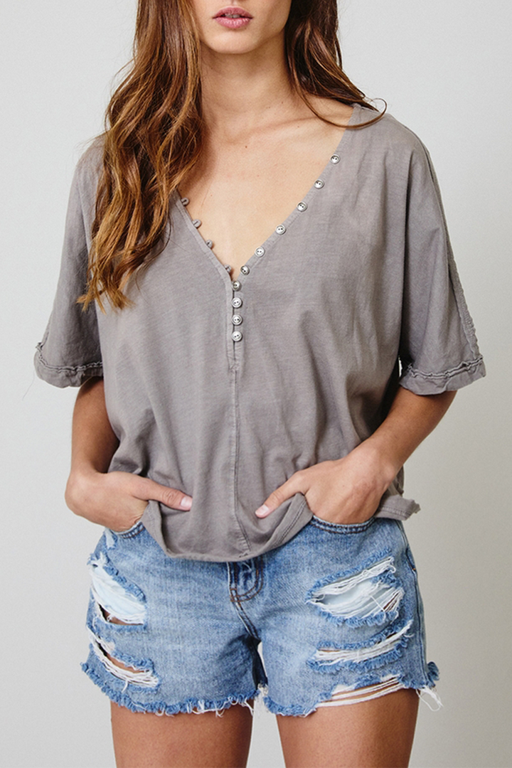 Vintage Loop Button Top | Grey - Thumbnail Image Number 1 of 3
