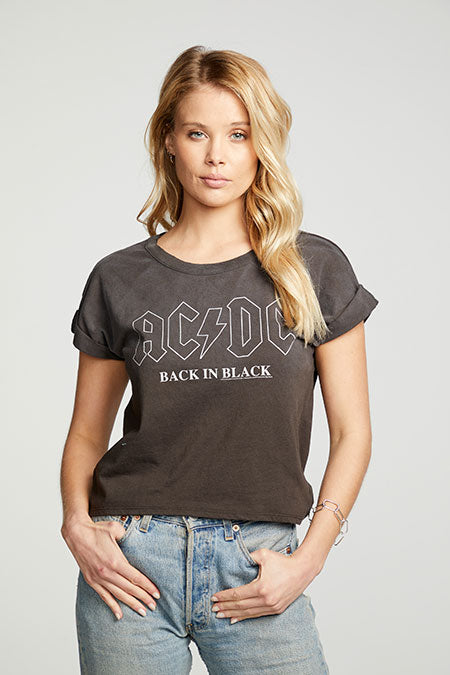 ACDC Back In Black Rolled Tee | Faded Black - Main Image Number 1 of 1