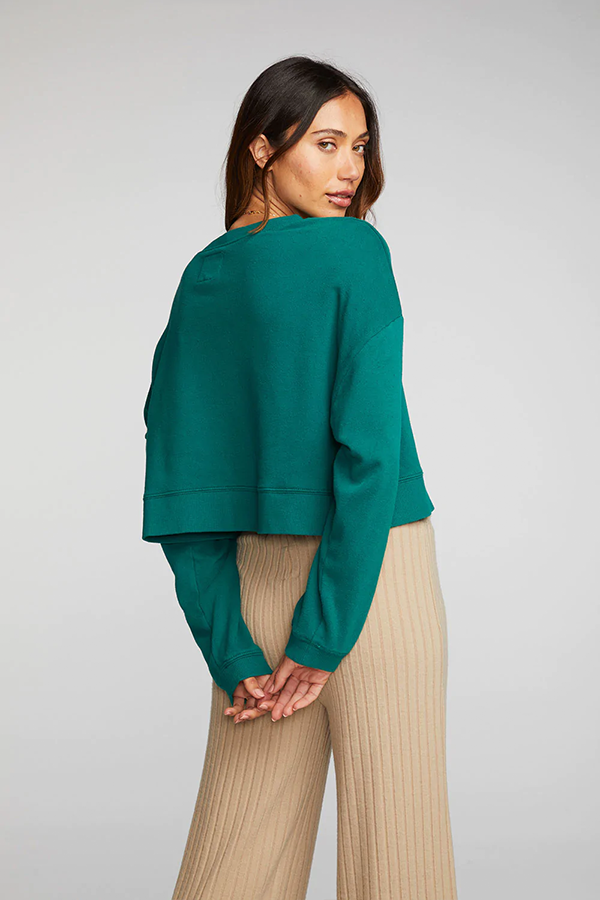 Cotton Fleece Pullover | Emerald - Main Image Number 2 of 2