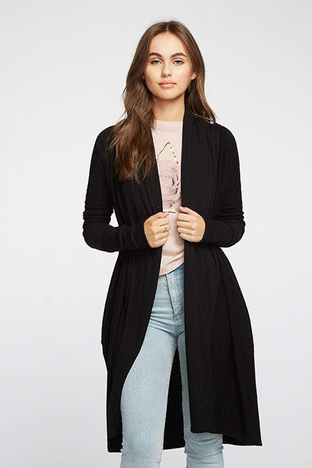Cozy Knit Shawl Collar Duster | Black - Main Image Number 1 of 1