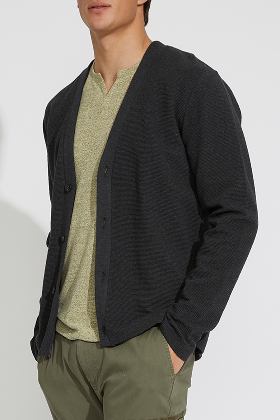 Oswego Rib Knit Cardigan | H. Charcoal - West of Camden - Main Image Number 1 of 1