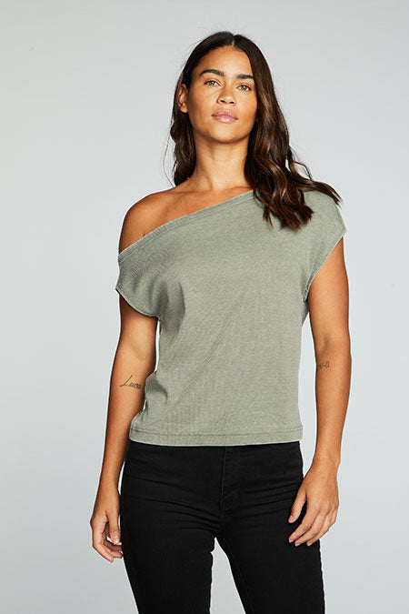 Rib Off Shoulder Top | Dill - Main Image Number 1 of 2