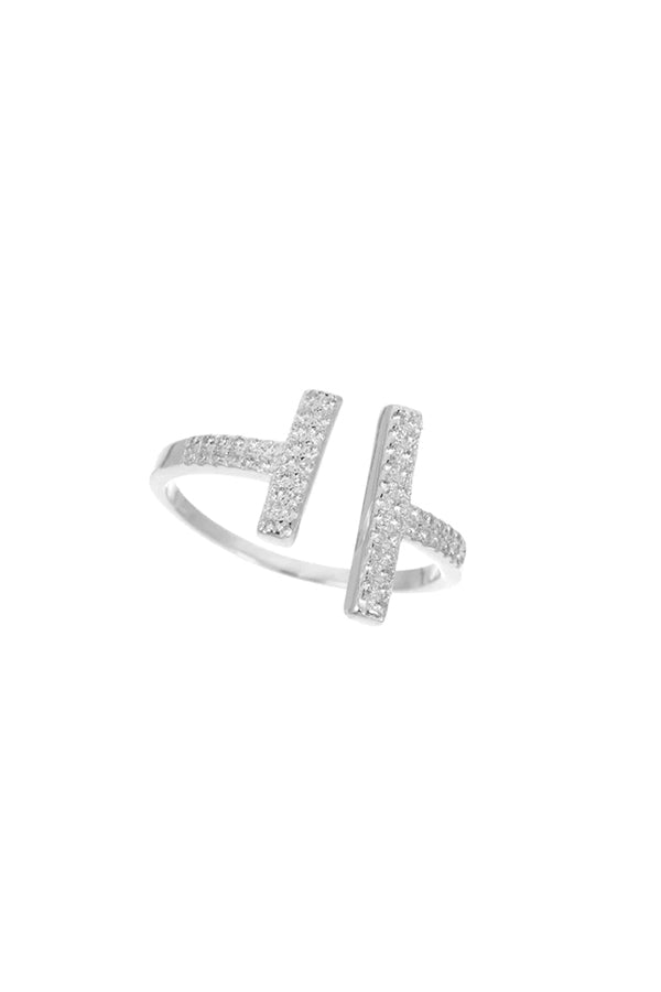 Melrose CZ Pave Double Bar Ring | Silver - Visual Media Number 1 of 1