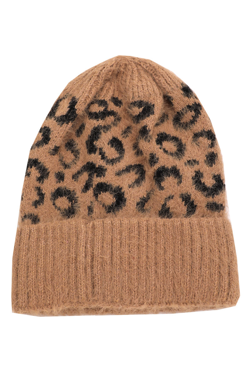 Fuzzy Leopard Beanie | Brown - Main Image Number 1 of 1