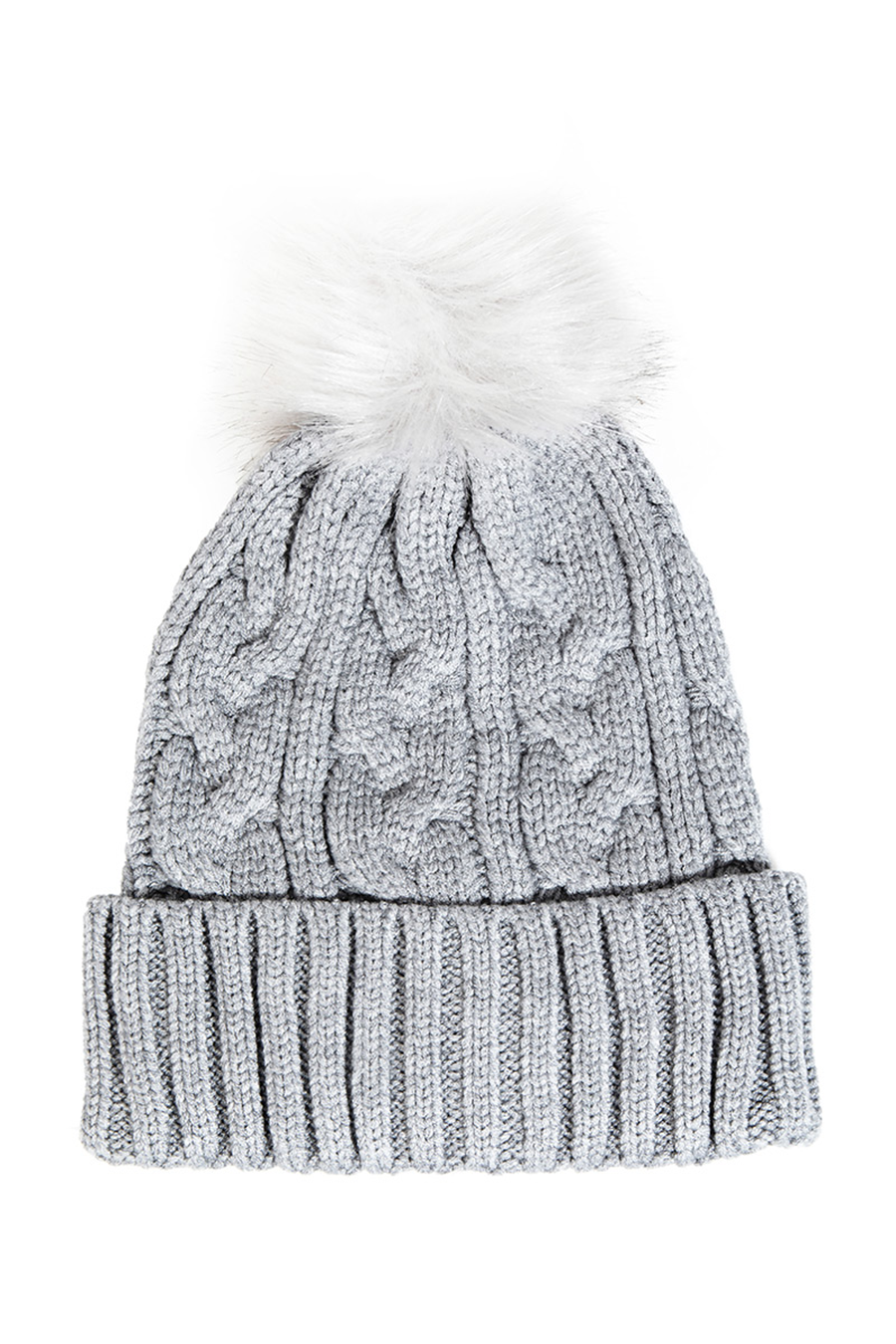 Ribbed Knit Pom Beanie | Grey - Main Image Number 1 of 1