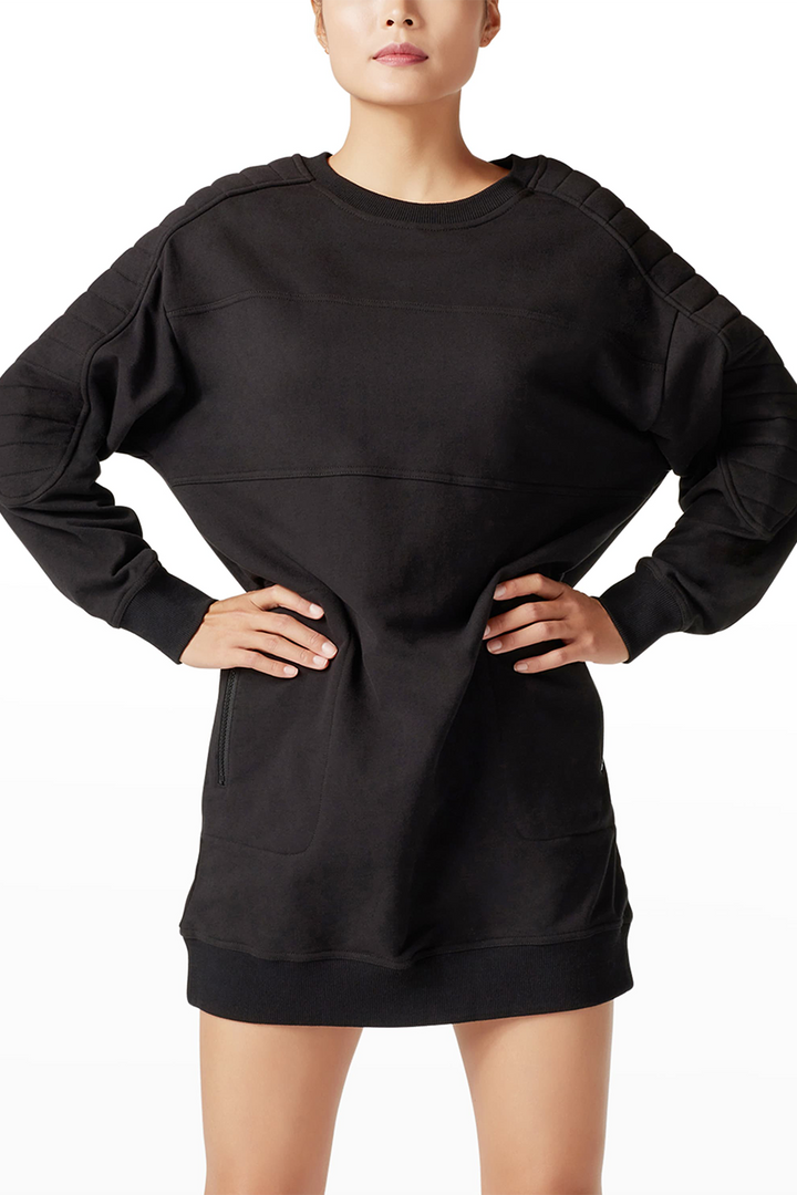 Moto Sweatshirt Dress | Black - Thumbnail Image Number 3 of 3

