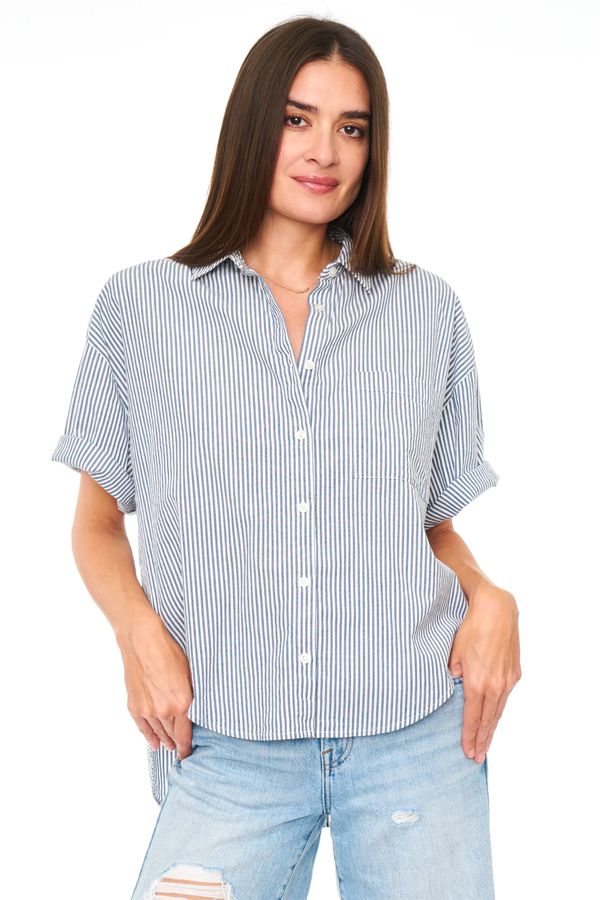 Cam Short Sleeve Button Down | Sea Stripe - Main Image Number 1 of 3